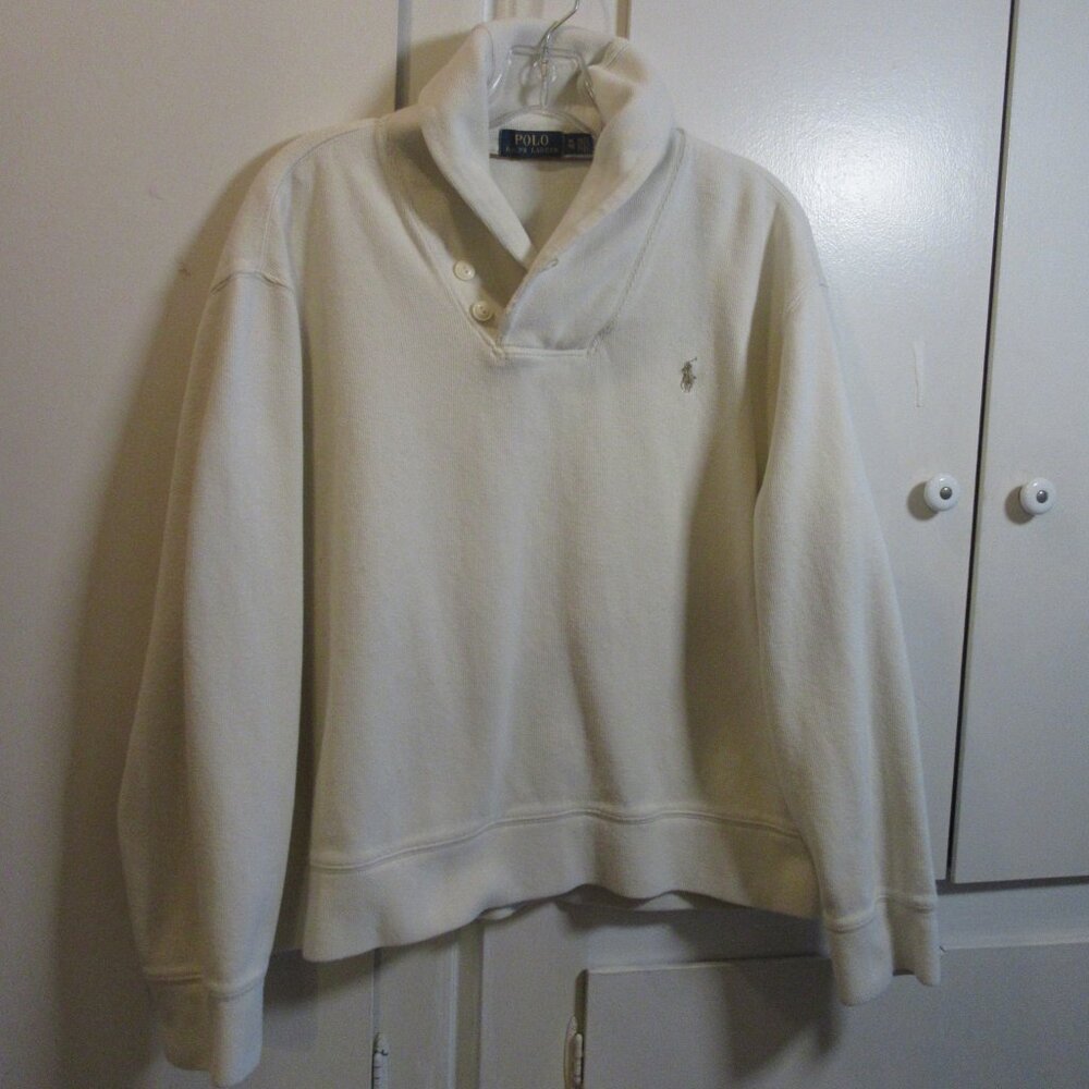 Polo Ralph Lauren Sweater Mens XL Heather Cream Shawl Neck Preppy Pullover